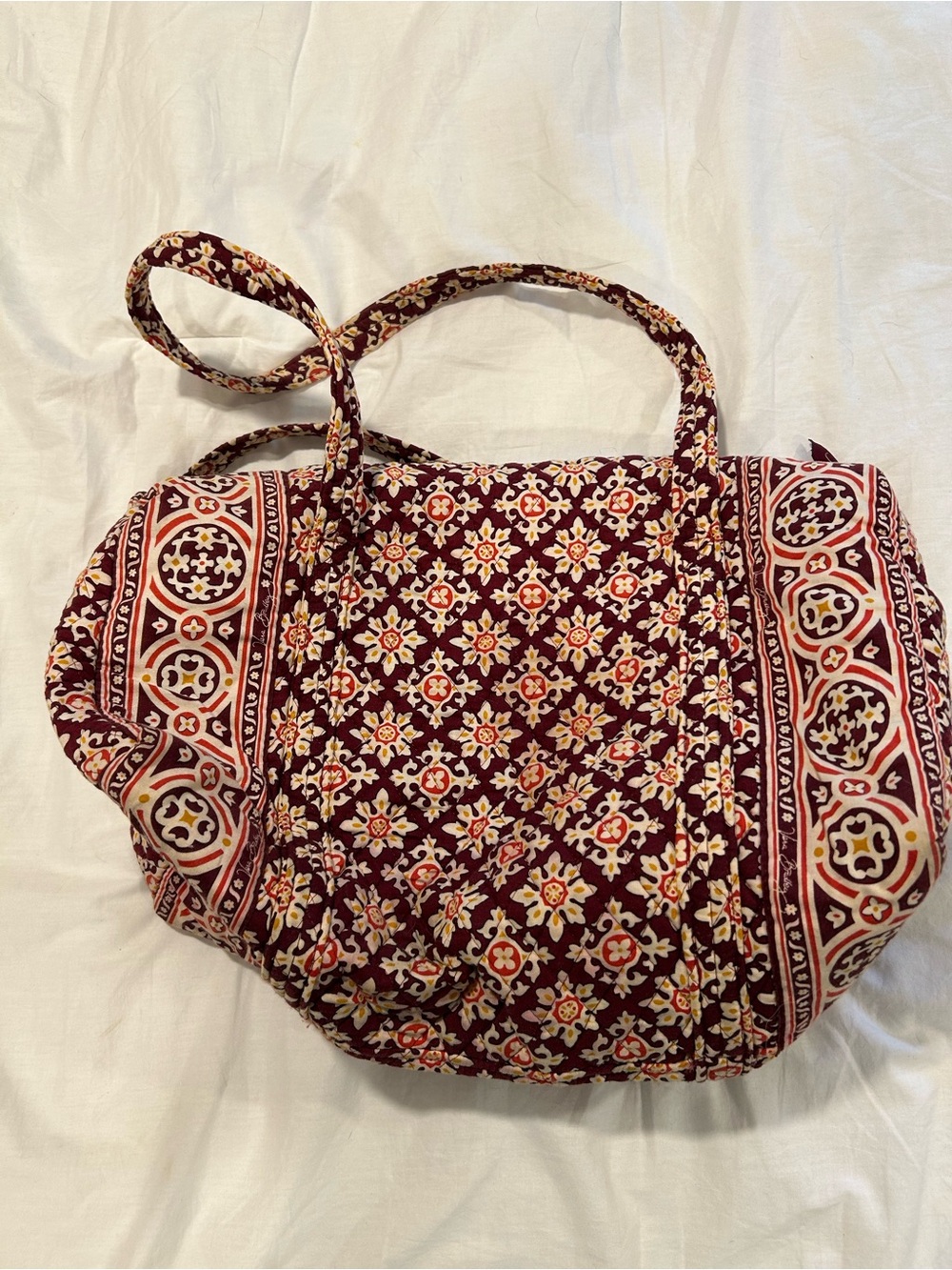 Vera Bradley Quilted Floral Tote in Maroon, Cream and Pink
